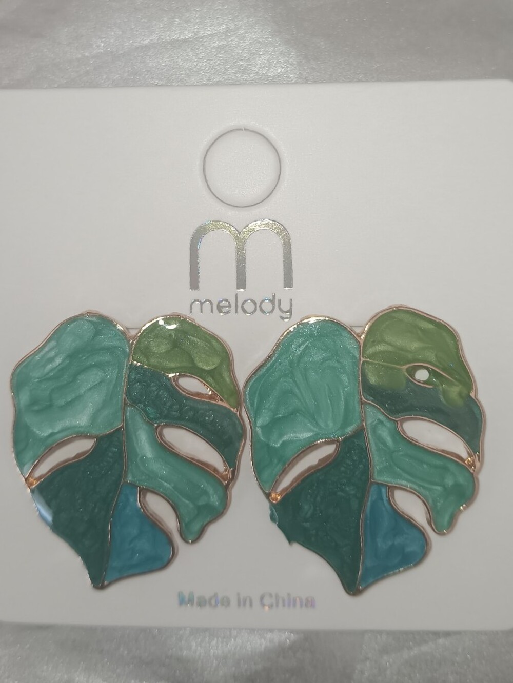 Melody Green Multi-Tone Monstera Leaf Earrings